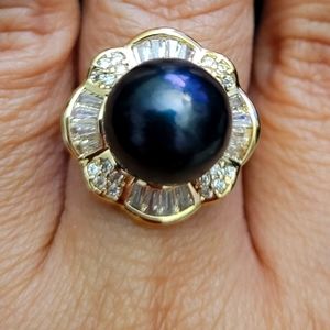 925 silver gold tone ring Tahitian cultured pearl.